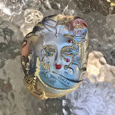 Vintage Venetian Masquerade Mardi Gras Glitter Bejeweled Wall Hanging Lady Mask • $35
