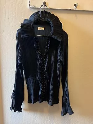 Dress U By Sharon Womens Top Black Pleated Long Sleeve CORSET Lace Blouse Sz XL • $19.99