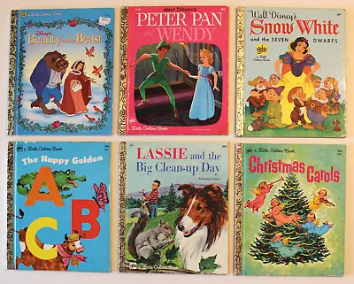 Vtg Little Golden Books 6 Beauty & Beast Lassie Snow White Peter Pan Carols ABC • $16.95