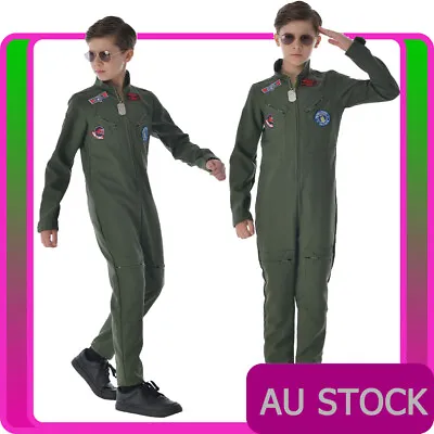 Boys Top Gun Costume Kids 80s Film Child Maverick Aviator Pilot Flight Uniform • $47.49