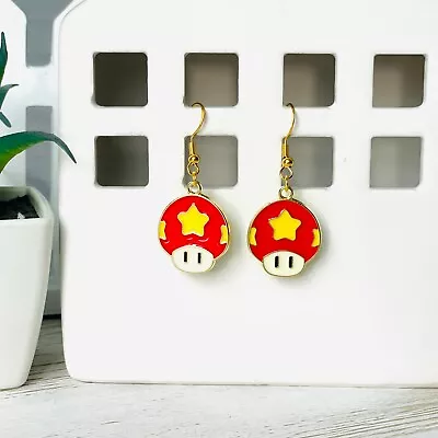 SUPER MARIO BROS Mushroom Inspired Handmade Dangle Earrings 925 Hypoallergenic • $5.95