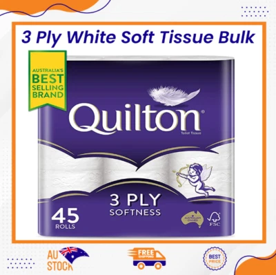 Toilet Paper-45 Rolls Quilton-3 Ply White Soft Tissue Bulk | FREE SHIPPING-Au • $31.55