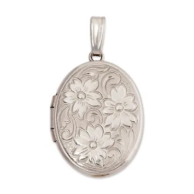 Vintage 14k White Gold Engraved Florals Pendant / Locket • $369.50