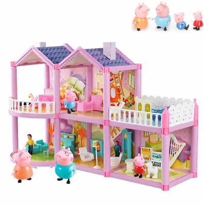 Lovely House Set + Peppa Pig Figures Gift Kid Toy Play Doll Characters Plastic • $29.99