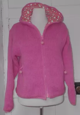 Pachamama Pink Knit Wool Jacket Cardigan Hoodie Sz S/m 10 12 • £22