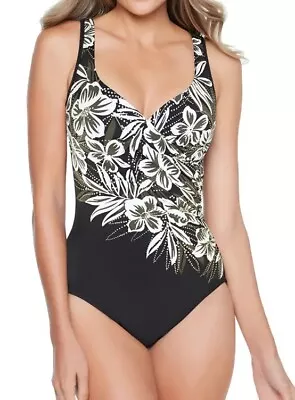 Miraclesuit BLACK Moondancer It's A Wrap Tummy Control One Piece Swimsuit US 10 • $48.55