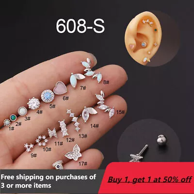 Crystal Tragus Helix Cartilage BAR Screw In Earring Flat Back Labret Monroe • $3.49