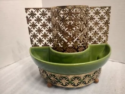 Rare Vintage 50’s Sierra Columbia TV Lamp Planter Dark Green Metal Ceramic Works • $116