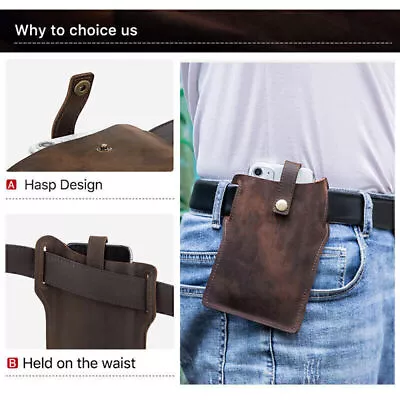Vintage Cowhide Leather Cell Phone Pack Bag Waist Pouch Case​ For Mobile Phone • $14.51