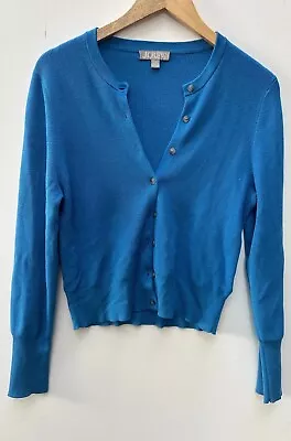 J Crew Sweater Medium Bright Blue Cardigan Ribbed Cobalt Crewneck BG086 • $26.99
