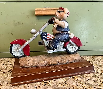 Pig Riding A Chopped Motorcycle Figurine USA TANK Resin Wood Paperweight • $13