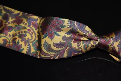 Faconnable Made In France Mustard Ancient Madder Magenta Multi Floral Silk Tie • $9.99