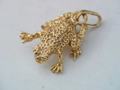 Vintage Solid 14k Yellow Gold Textured Frog Pendant / Charm • $165