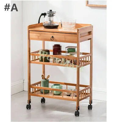 Bamboo Kitchen Beauty Salon Spa Deep Shelf Serving Island Cart Utility Trolley • $69.95