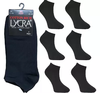 £10.99 • Buy 12 Pair Mens Cotton Rich Lycra Black Trainer Liner Big Foot Socks 11-14 EU 45-49