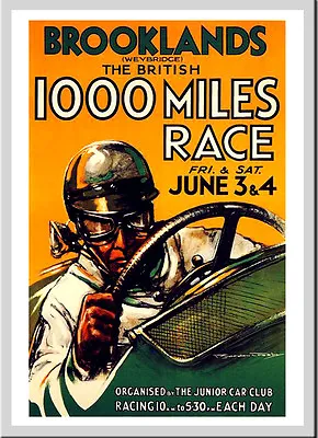 -A3 Size- Brooklands 100 Mile Race 190s - Motor Car Racing Vintage Poster #09 • £4.25