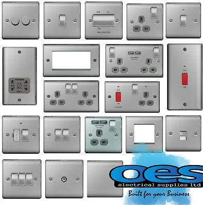 Bg Nexus Metal Brushed Steel Decorative Light Switches & Sockets Grey Inserts • £7.85