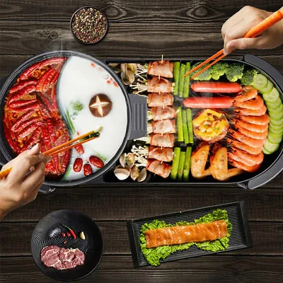 Electric 2 In 1 Hot Pot BBQ Oven Smokeless Barbecue Pan Grill Hotpot Machine AU • $42.95