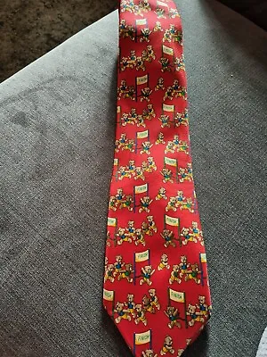 Novelty Items Neck Tie Teddy Bear Races Red Pure Silk • £7.95