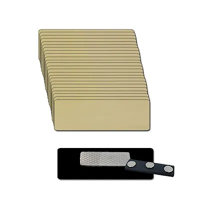 Name Badge Kit (u) 25 Blank Tags Clear Labels Magnetic Gold 1x3 1/8  Corners • $54