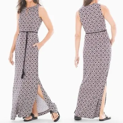 Soma Womens Dress Size XL Maxi Geo Ginger Root Front Keyhole Pockets Side Slits • $39.99