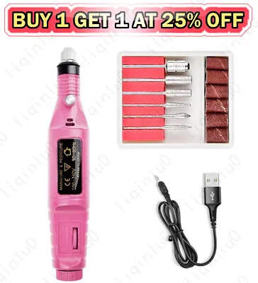 USB Electric Nail Art Drill Kit Manicure Pedicure Gel Polish File Buffer Tools • $8.79