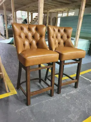 Luxury British Made Chesterfield Design Bar Stool Real Leather High Stool Soolid • £498
