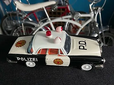  Vintage Ichiko Polizei Mercedes Benz Police Car Tin Friction Powered Toy Car • $350