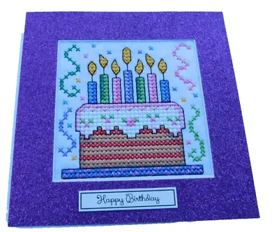 Complete Handmade Machine Embroidered Birthday Card Cake And Candles • £3.50