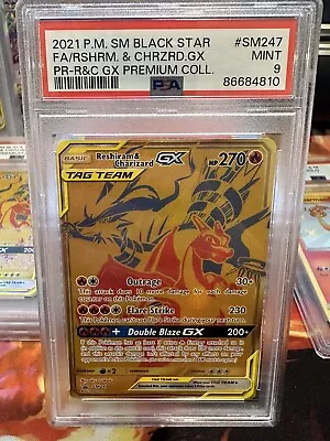 Reshiram & Charizard GX SM Pokemon Black Star Promo SM247 Gold Holo PSA 9 MINT • $69.99