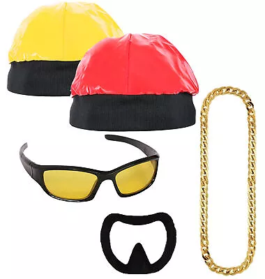 Mens 90's Rapper Costume Set Red Yellow Gangster Novelty Adults Fancy Dress • £14.99