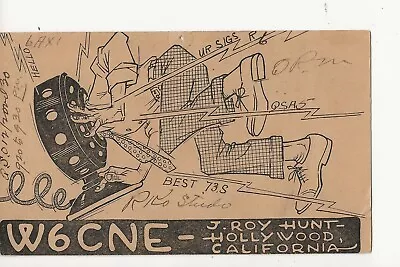 1930  W6CNE  Hollywood California  Cartoon  QSL Radio Card • $6