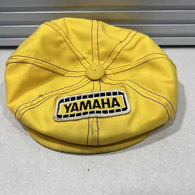 Vintage Yamaha Newsboy Golf Cap Motorcycle Hat USA Yellow W/ Stains Size SMALL • $19.99