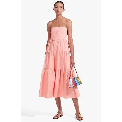 $165 • Buy NWT STAUD Strapless Midi Length Elroy Dress In Grapefruit Size XL Tiered Skirt