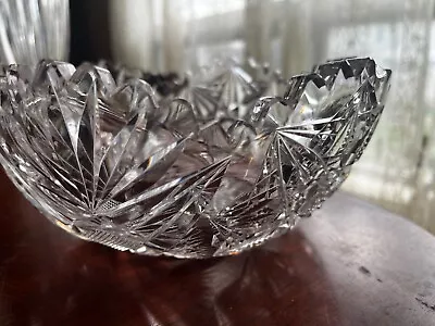 Antique American Brilliant Cut Crystal Glass Bowl Hobstars Fans Sawtooth Edge • $29.99