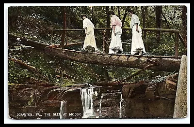 Scranton PA Postcard The Glen At Moosic Lake Women Cross Log Bridge   Pc263 • $9