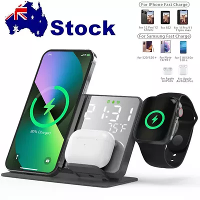 Wireless Charger Dock LED Charging Station 4 In 1 For Apple Watch IPhone Samsung • $39.59