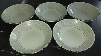 5 Mikasa Winthrop 5401 5.5  Fruit Dessert Bowls White Plumes Gray Platinum EUC • $12.95
