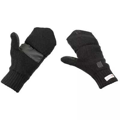 MFH Knitted Gloves Mittens Fingerless With Flap Cover Thinsulate Universal Black • $15.99