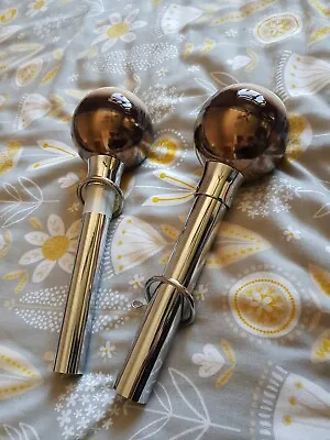 £14.99 • Buy Brand New From Next Pack Of 2 Curtain Pole Finials / Ends Chrome/brown/beige 