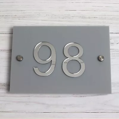 A5 Acrylic House Sign With Silver Mirror Numbers - 2 Characters - Stand-offs Inc • £10.99