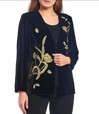 Ming Wang PLUS Embroidered Velvet Jacket Black Gold Tailored Fit Sz 1X NWT $340 • $59.49