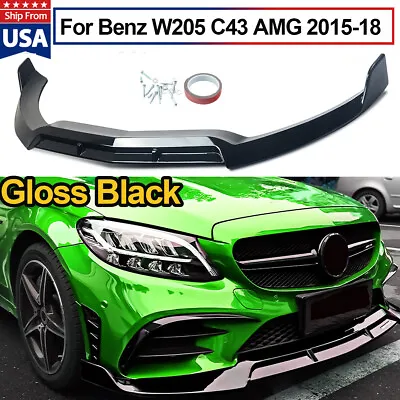 Gloss Black Front Bumper Lip Fit For 2015-2018 Benz W205 C205 C300 C43 Amg • $174.82