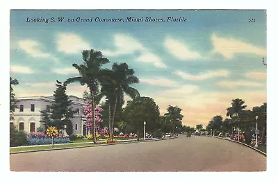 Miami Shores Florida Looking S.W. On Grand Concourse Old Vintage Postcard • $4.47