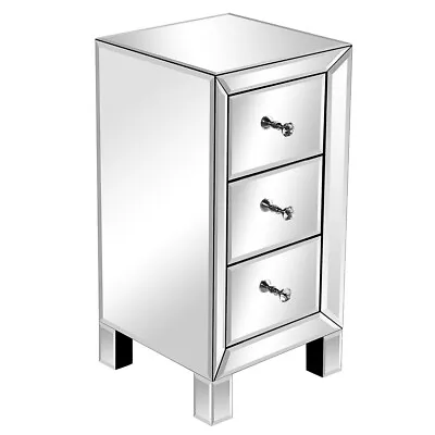 Mirrored End Table 3 Drawers Mirror Accent Side Table Silver Finished Nightstand • $106.99