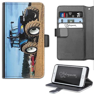 Blue Tractor Plough Farm PU Leather Wallet Phone Case;Flip Case;Cover • $47.48