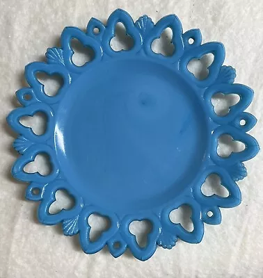 Turquoise Blue Milk Glass Plate  Club & Shell  Kemple Glass Open Lace Edge • $12.99