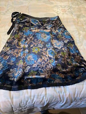 Free People Lovely Floral Silk Velvet Wrap Skirt With Silk Bow Fastening Size M • £22