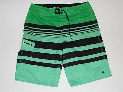 O'neill Mens Board Shorts Swimming 30 Waist Green Striped Polyester Pockets • $11.95