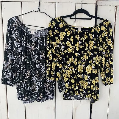 Michael Kors Knit Floral Blouse Shirt 3/4 Sleeve Lot Of 2 Size Medium Top • $30